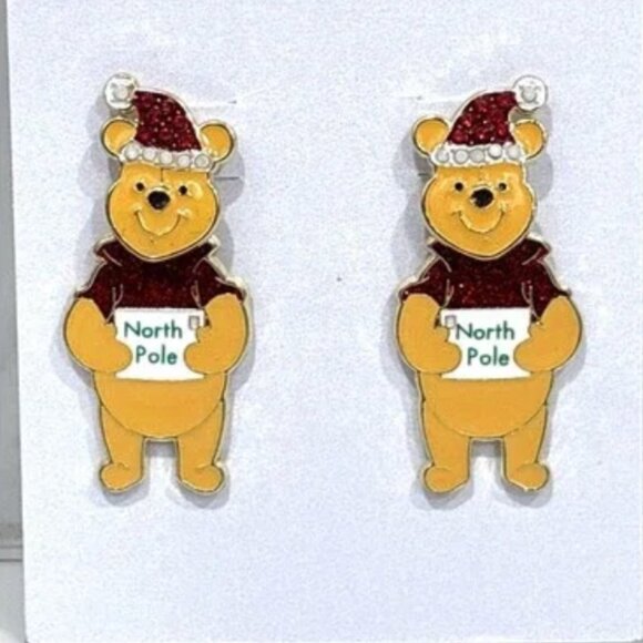Disney Baublebar Winnie The Pooh Earrings Christmas Holiday Dangle Rhinestone - Picture 3 of 3